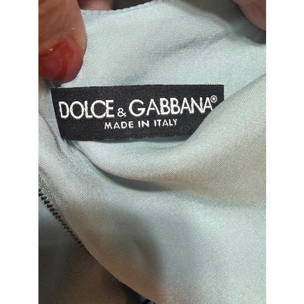 Dolce & Gabbana Mini Dress Light Blue Crepe Texture Short Sleeve size 44 IT 4 US - Picture 2 of 9